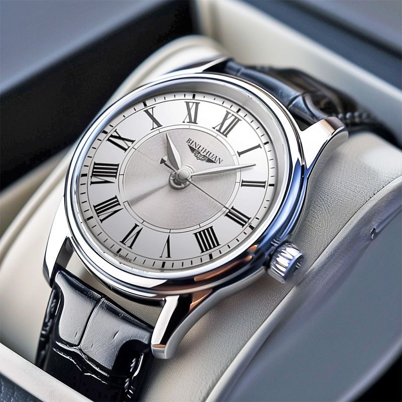TEMU 1pc Fashion Men's Watch- Pu Strap- Alloy Silvery Dial, Elegant Men's Quartz Wristwatch, Gift For Father, Son, Or Friend