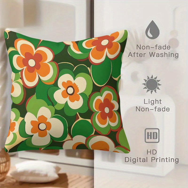 TEMU 1pc Of Short Plush Decorative Single-sided Printed Fabric Pillowcase With Colorful Floral Patterns, Suitable For Hand Washing And Machine