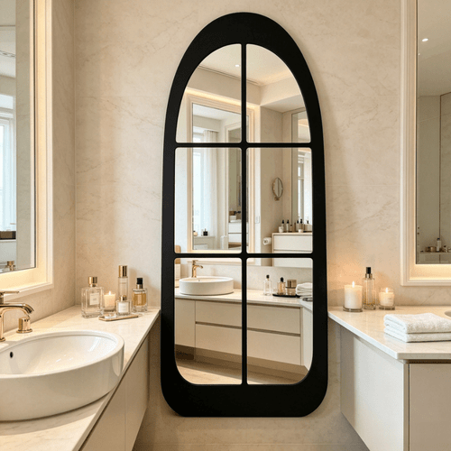 Espejo Acrílico, Espejo de Piso de Madera con Estilo de Ventana de Rejilla en y Espejo de Cuerpo Completo, Espejo Decorativo de Pared Artístico Retro, Espejo de Cuerpo Completo de Pared para Dormitorio, Espejo Decorativo para el Hogar para la Atmósfera del Armario de la Entrada