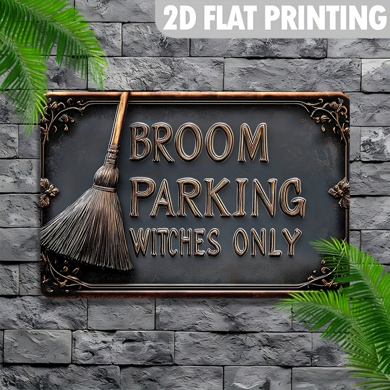 TEMU 2d Flat - 1 Vintage 2d Flat Witch Broom Parking Metal Tin Sign Porch, Featuring A Whimsical And Humorous Design. This 8x12 Inch Aluminum Sign Is