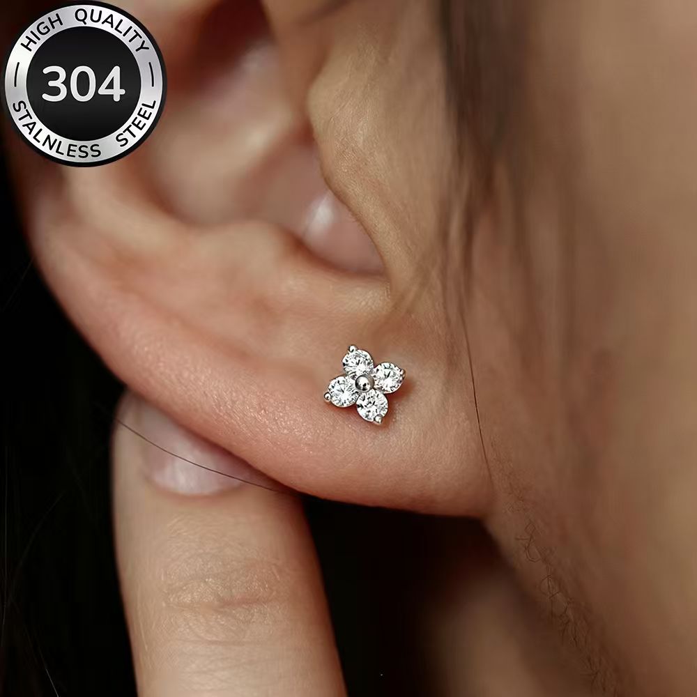 TEMU High-quality 304 Stainless Steel Hypoallergenic Golden Stud Earrings, Polished, Fade-resistant, Simple And Elegant, Fashionable Women's Earrings