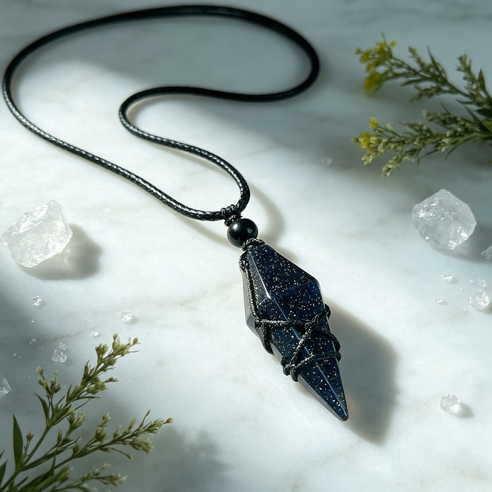 Starry Sky Blue Sand Obsidian Pendant Necklace for Couples