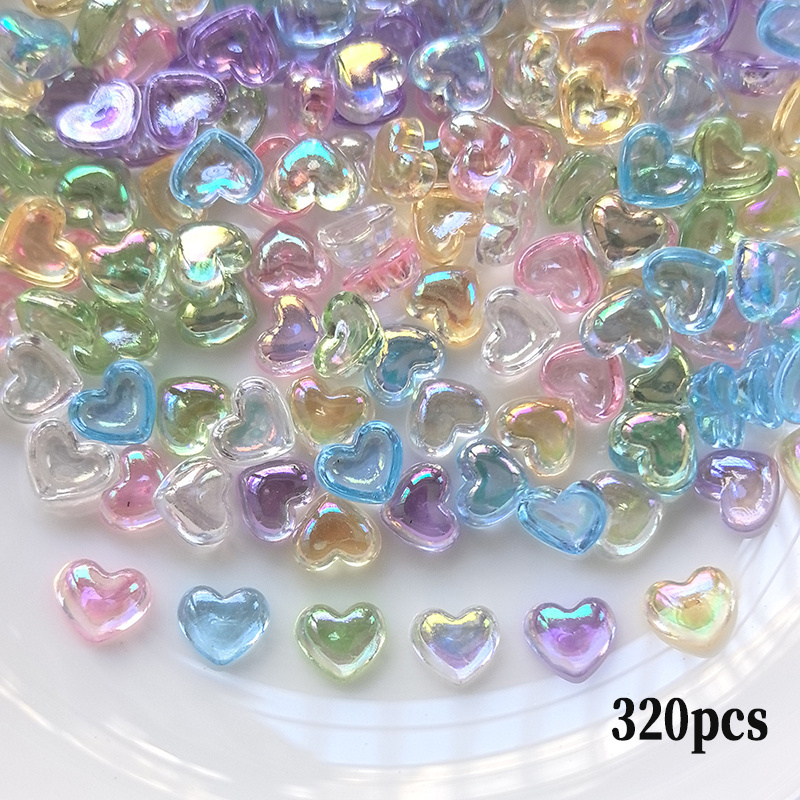 TEMU 220/320/420pcs 0.8cm/0.31in Mini Transparent Hearts Ab Colorful Acrylic Love Flat-bottomed Rhinestone Manicure Handmade Materials.