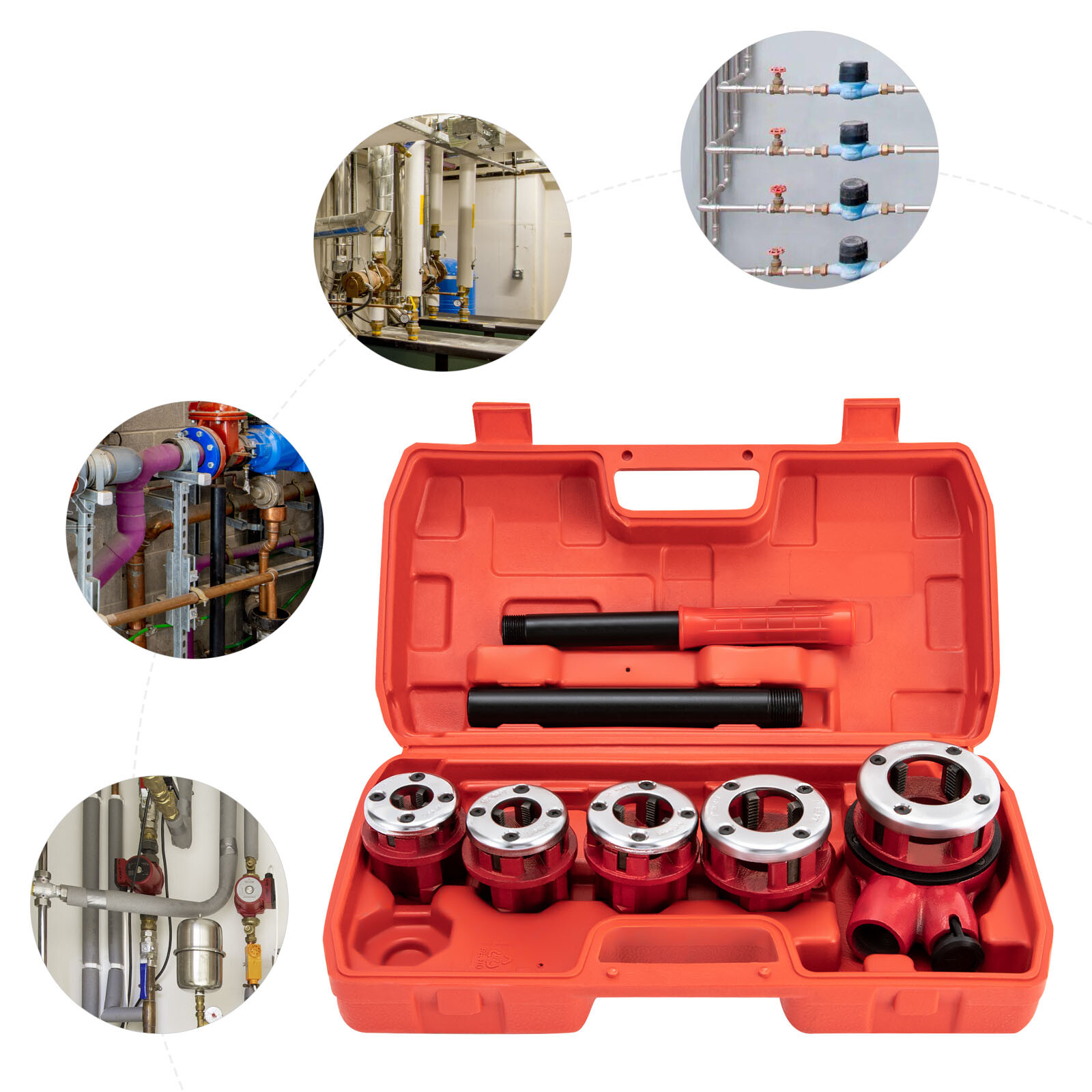 Five-piece Pipe Thread Cutting Tool Set (3/8', 1/2', 3/4', 1', 1-1/4') Professional Plumber Thread Cutting Tools Pipe Threading And Plumbing Projects