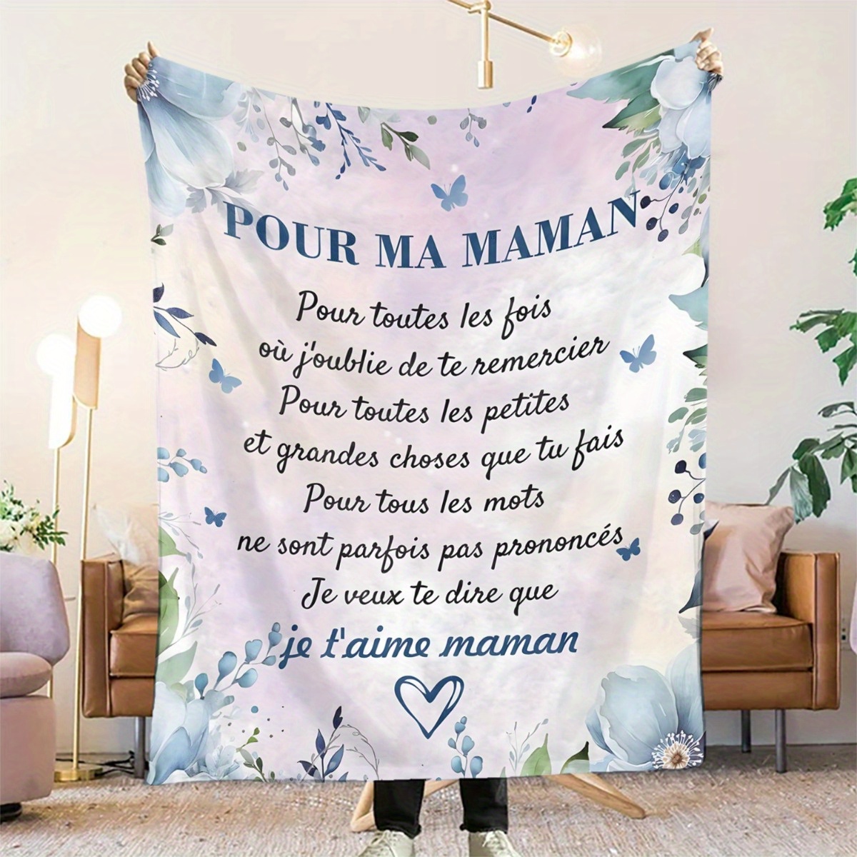 TEMU Couverture douce en flanelle à thème français « pour Maman », plaid de canapé ou couverture de (1 pièce)