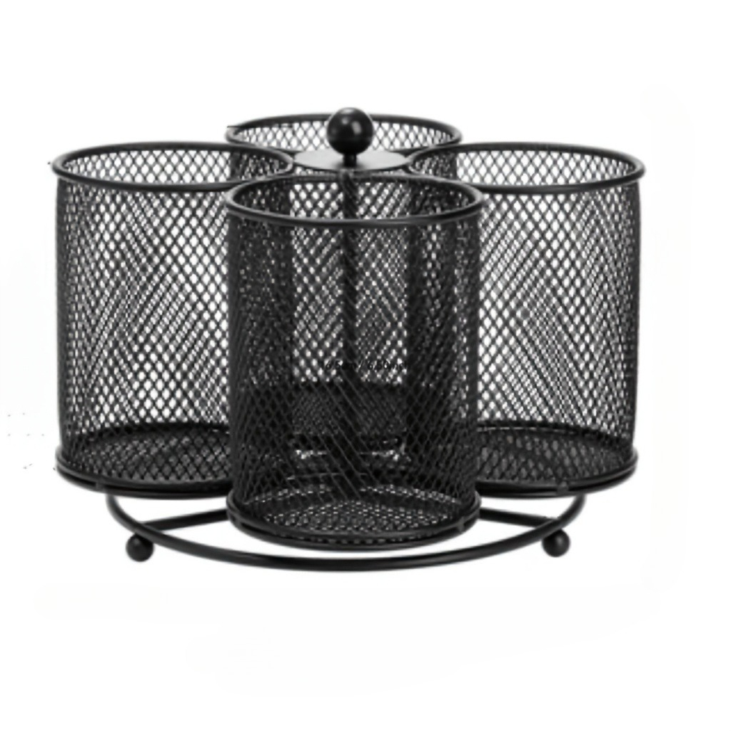 TEMU 360Â° Rotating Utensil Holder, 4 Compartments Metal Mesh Silverware Caddy, Cutlery Organizer For Kitchen Countertop, Knife Storage Basket For