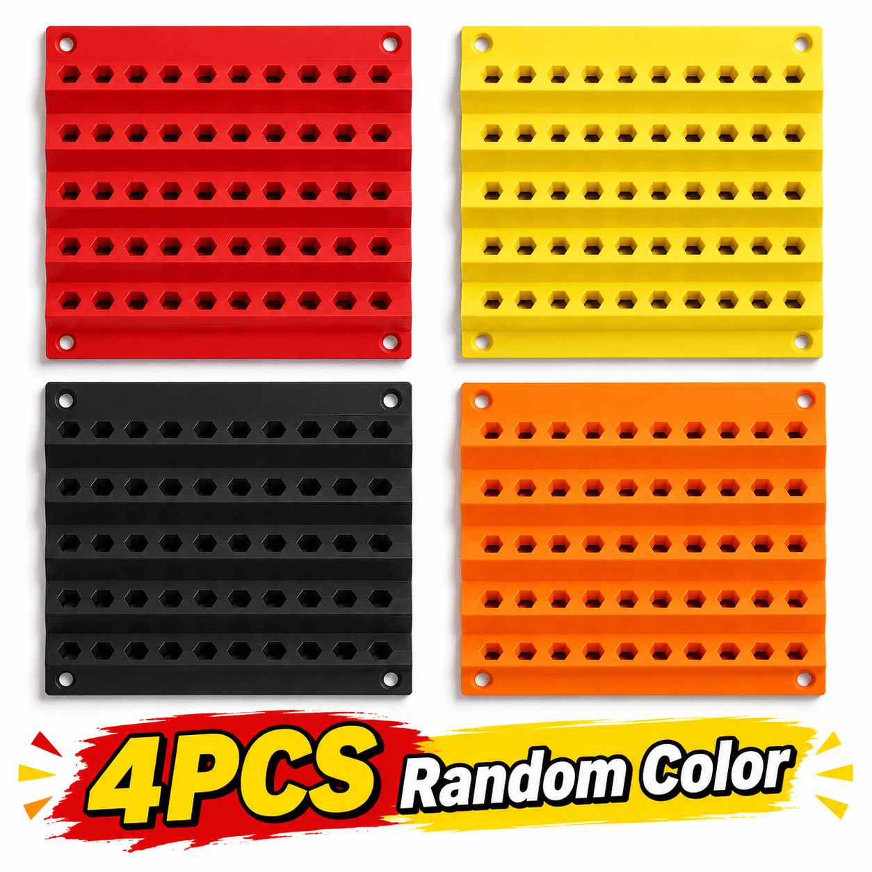 TEMU Random 4pcs Wall-mounted Bit Organizer Rack, 50-hole Tiered Wall Mount Hex Drill Bit Holder, Large Capacity Anti-blocking Bit Storage Organizer