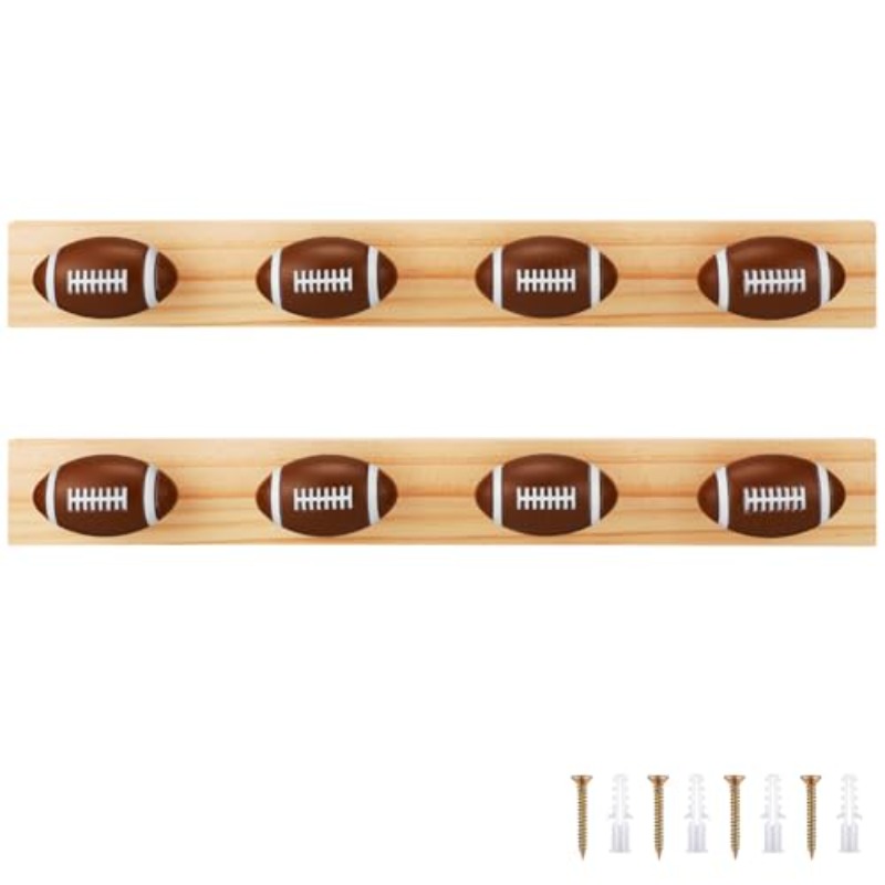   2pcs football wall decor football coat hooks wall mounted wooden ball games hat rack vintage keyholder sports theme decor for towels bags hats keys coats