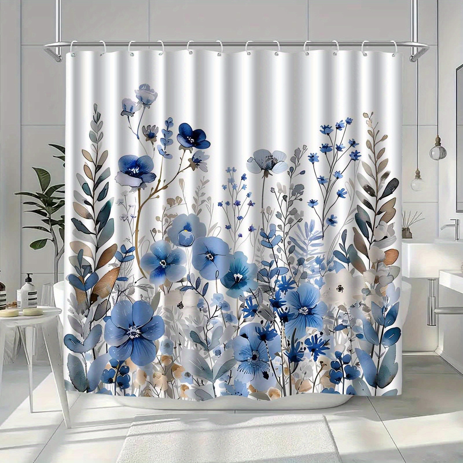 TEMU 1pc Fresh Watercolor Floral Plant Pattern Shower Curtain, High-end Elegant Bathroom Curtain Shower Curtain, Shower Curtain Home Decoration