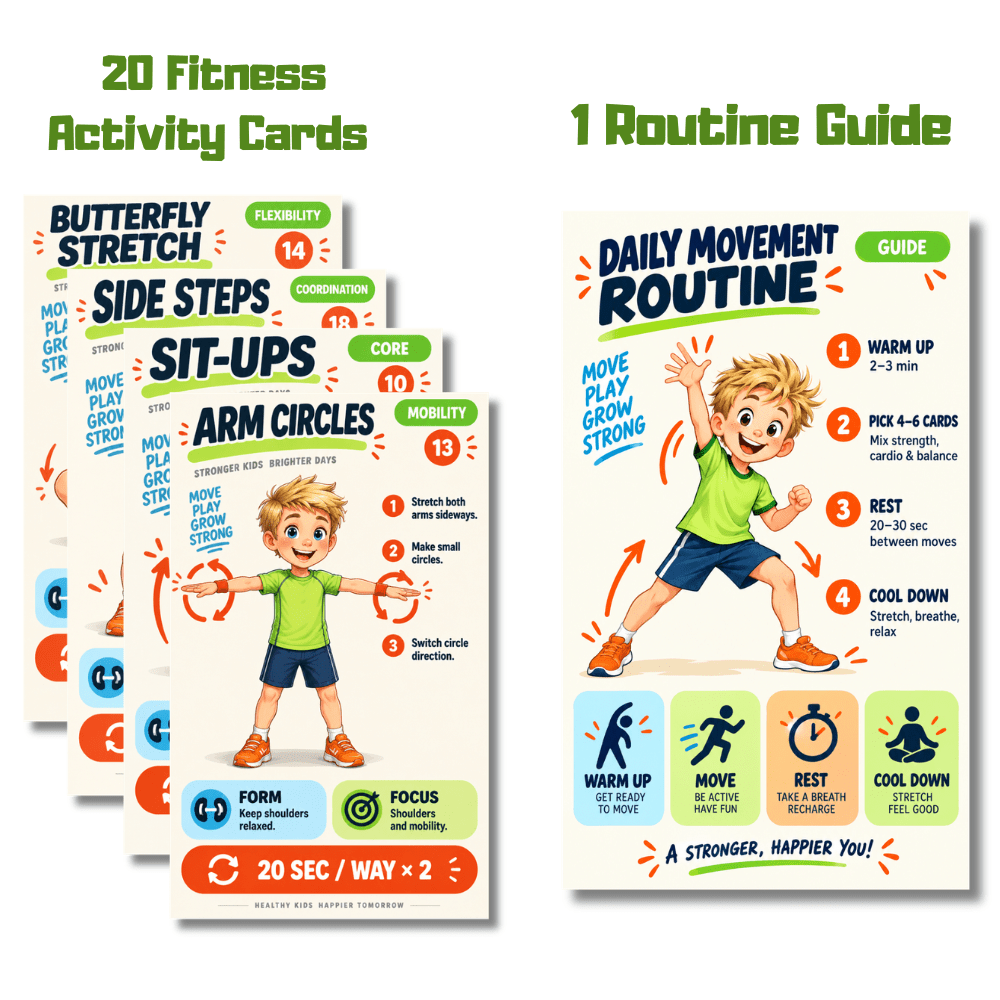 21pcs Daily Movement Exercise Cards with Fitness Activity Cards & Routine Guide