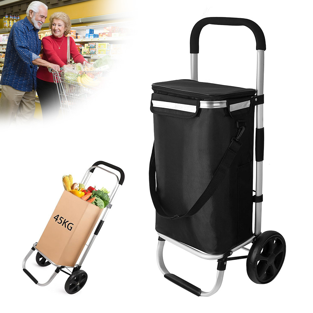 Portable Stair Climber Folding Shopping Trolley, Grocery Cart With Handle, 42x36x96cm Large Capacity Hand- Utility Wagon For Household Shopping Camping, Black
