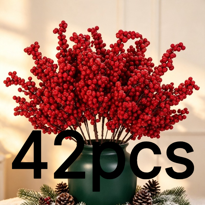 TEMU 42 pezzi di rami di artificiali rosse natalizie, striscia di rosse, bouquet artificiale, decorazioni aggiuntive - Colori inverno resistenti allo