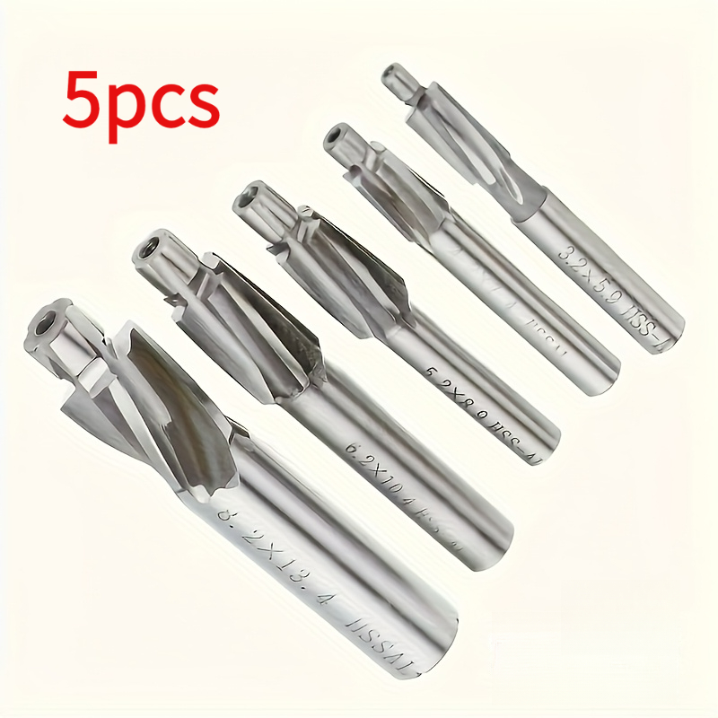 5pcs Countersink End Mill - (hss) Durable , Countersink Drill, Flat Bottom Reamer, Enlarging Drill, Grooving Bit For Woodworking And Metal