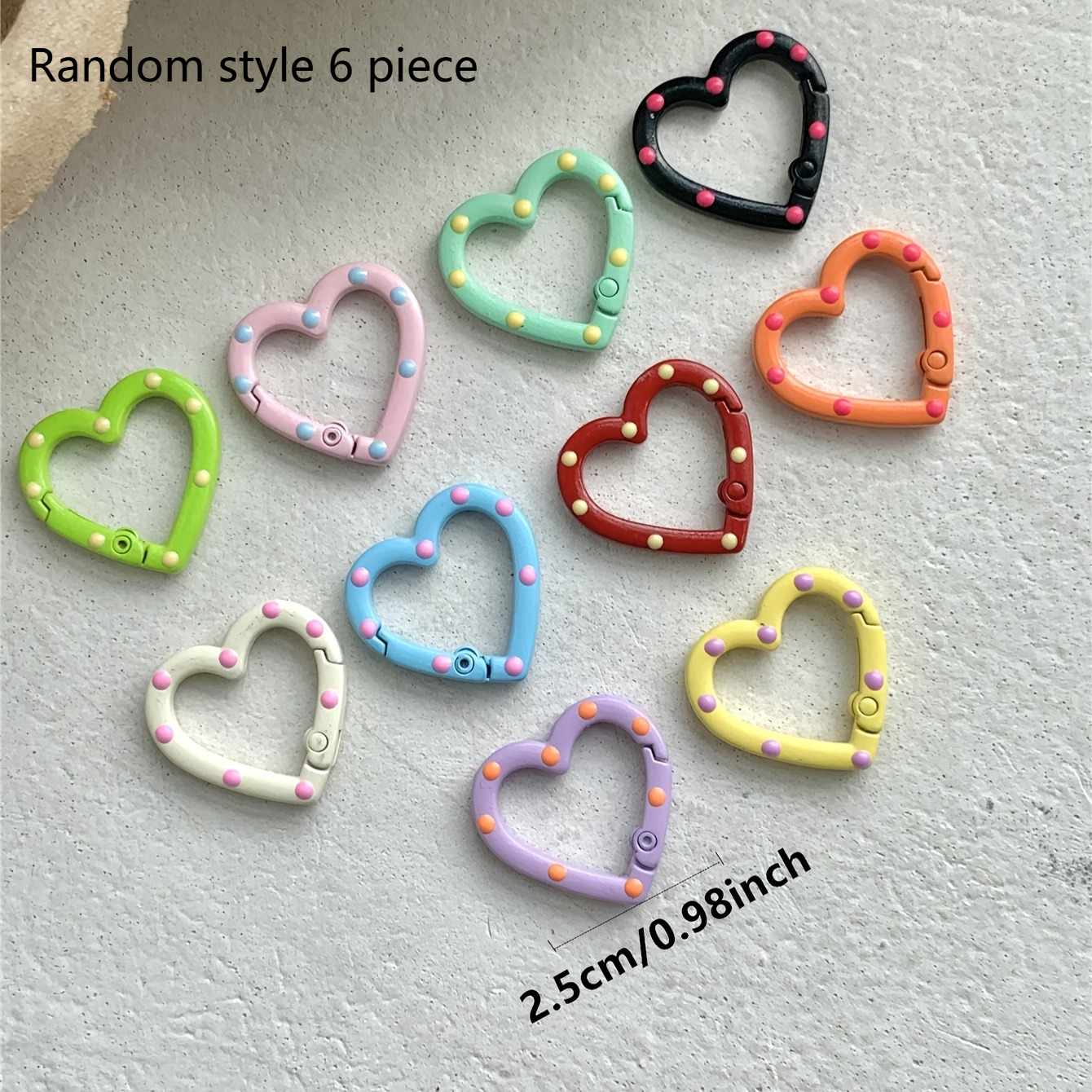 Image of Heart-shaped Keychain - Double-sided Colorful Spring Clip, Suitable For Jewelry, Keyring, And Bag Decorations - Vivid Candy-bright Candy-colored Alloy Keychain. Random Style 6pcs