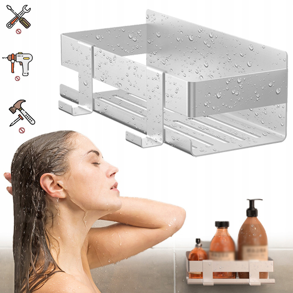 Shower Basket With Hooks - Self-adhesive Installation, Rustproof, Large Capacity For Shampoo Conditioner Soap