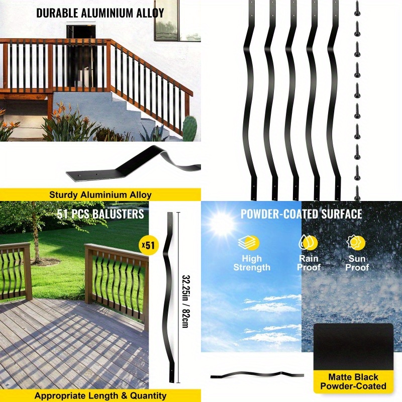 Wire Fencing Balusters Aluminum Deck Spindles,61 Pack Black Staircase Baluster Screws 29 5 Metal Deck Spindles Stairs Railing Stylish Deck Railing Ou