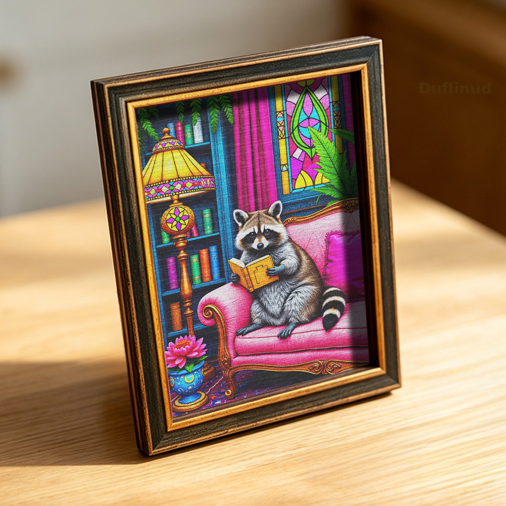TEMU Aimant de réfrigérateur DUFLINUD Adorable Raton Laveur, convient pour la décoration de coin lecture - Mini porte-marque-page vintage en bois,