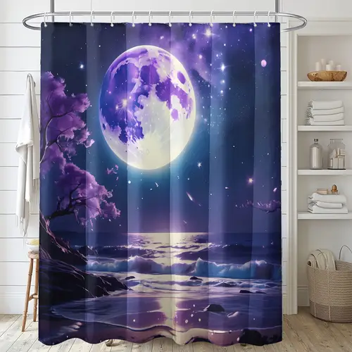 1pc mystical shower curtain with hooks starry sky waves and magical night design 72x72 inch polyester fabric bathtub or bathroom decor