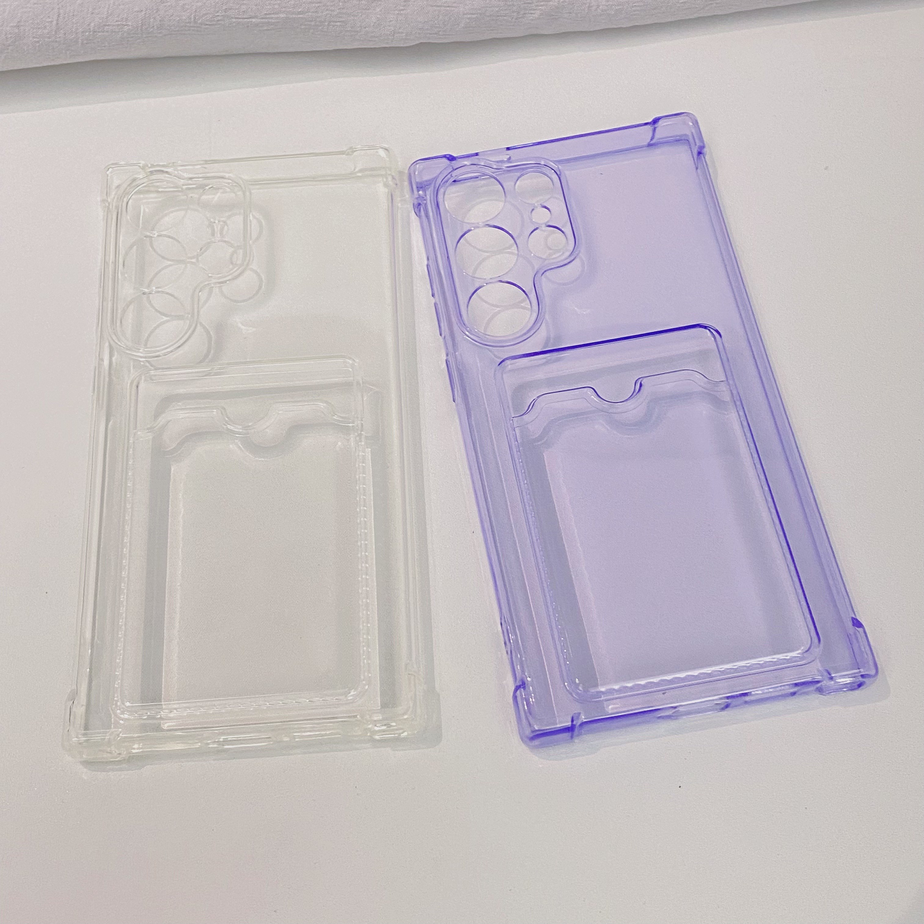 TEMU Phone Case: 2pcs Minimalist Anti-drop Card Slot Phone Case, Transparent White, Transparent Purple, For Christmas, Winter, New Year, Valentine's