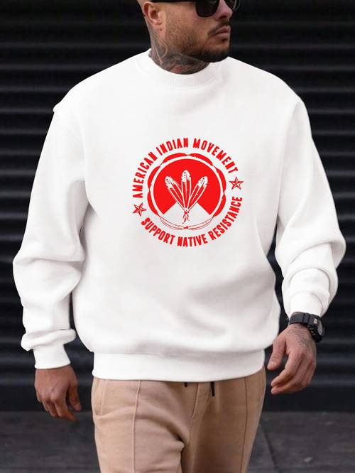 mens american indian movement support native graphic casual crewneck sweatshirt