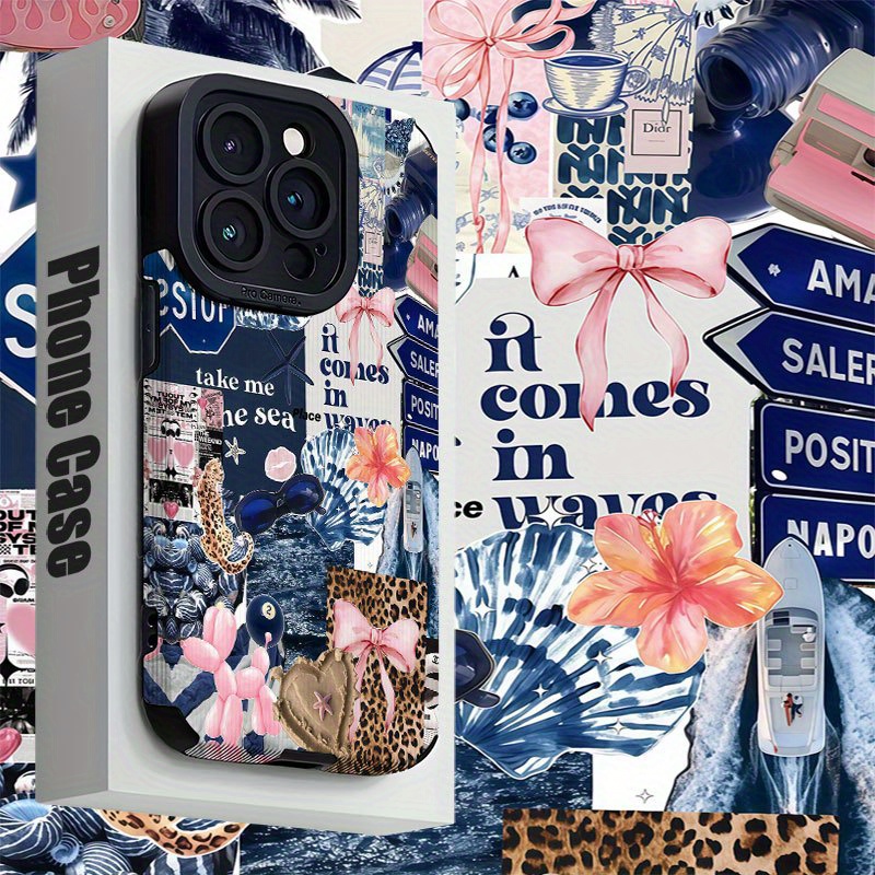 E-shop Handyhülle - Collage Kunst Handyhülle im Seaside-Stil für iPhone 16/16 Plus/16 Pro/16 Pro Max/iPhone Plus/15 Pro/15 Pro Max/iPhone 14/14 Plus/14