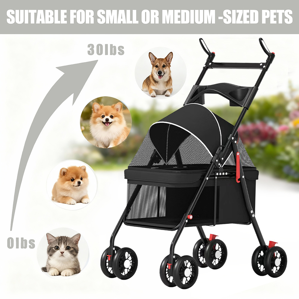 Pet Stroller with 360° Rotating Wheels