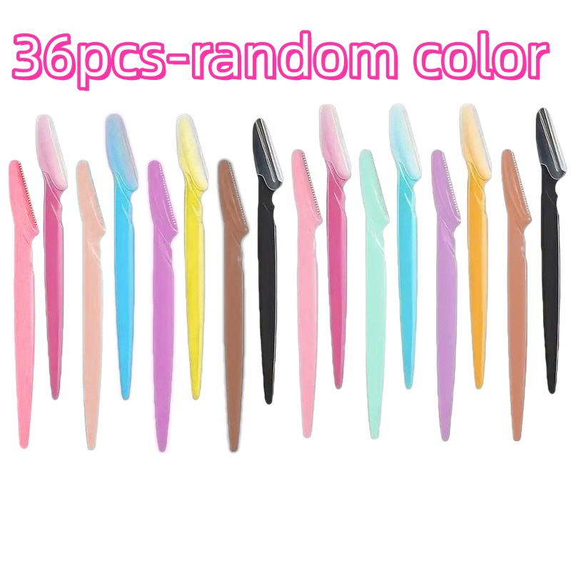 Image of 36pcs Random Color Luxury Facial Razors, Premium Stainless Steel Trimmers With Safety Covers, , Ideal For Shaping Eyebrows, Body Grooming, Facial Hair And Bikini Area Etc.