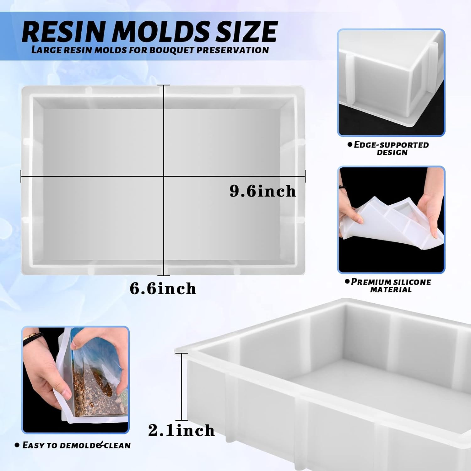 TEMU Rectangular Resin Mold Silicone, Crystal Deep Pour Clay Mold For Epoxy Resin Casting, Flower Preservation Mold For Artwork, Home Office Decor