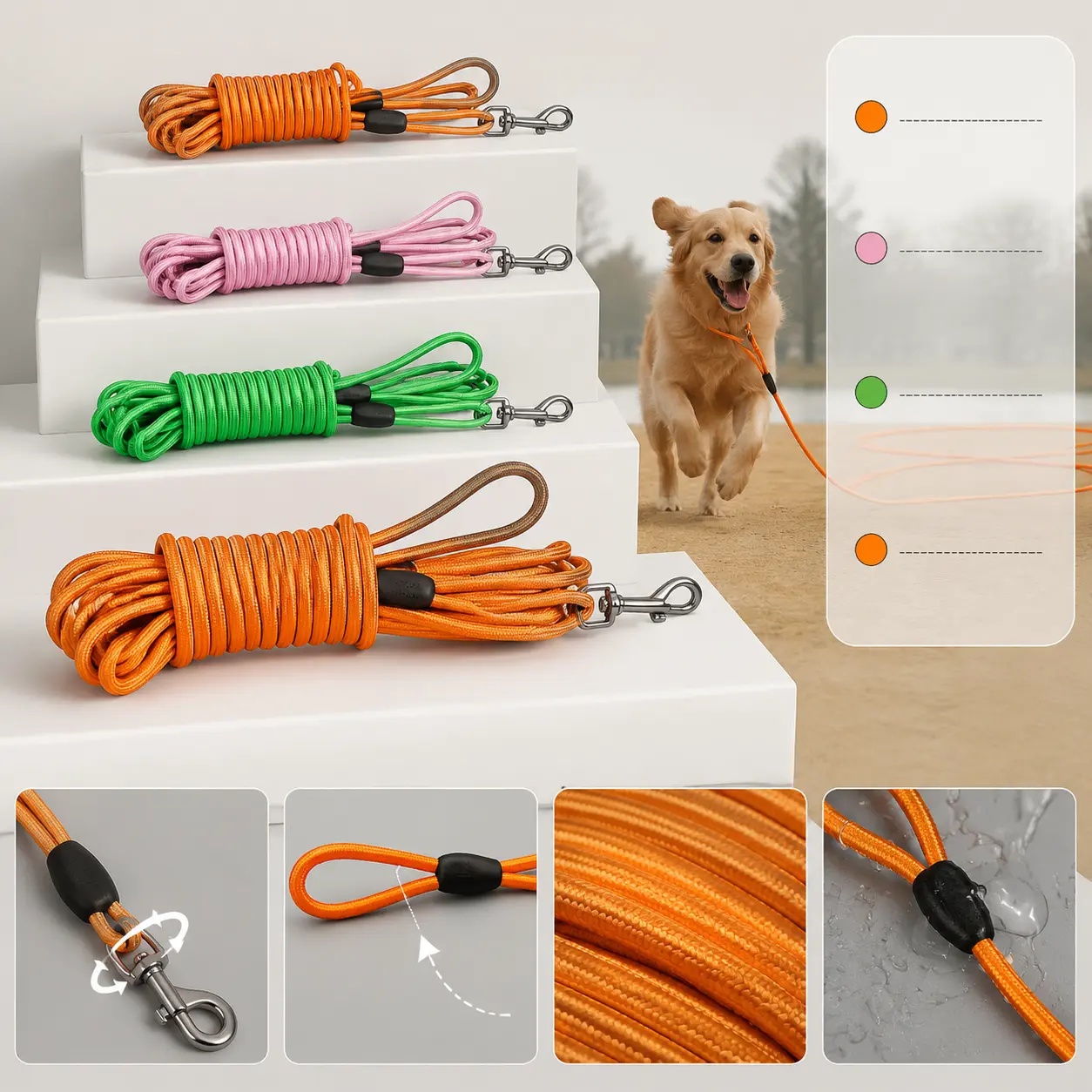 Heavy-Duty Dog Training Leash, Weather-Resistant Nylon