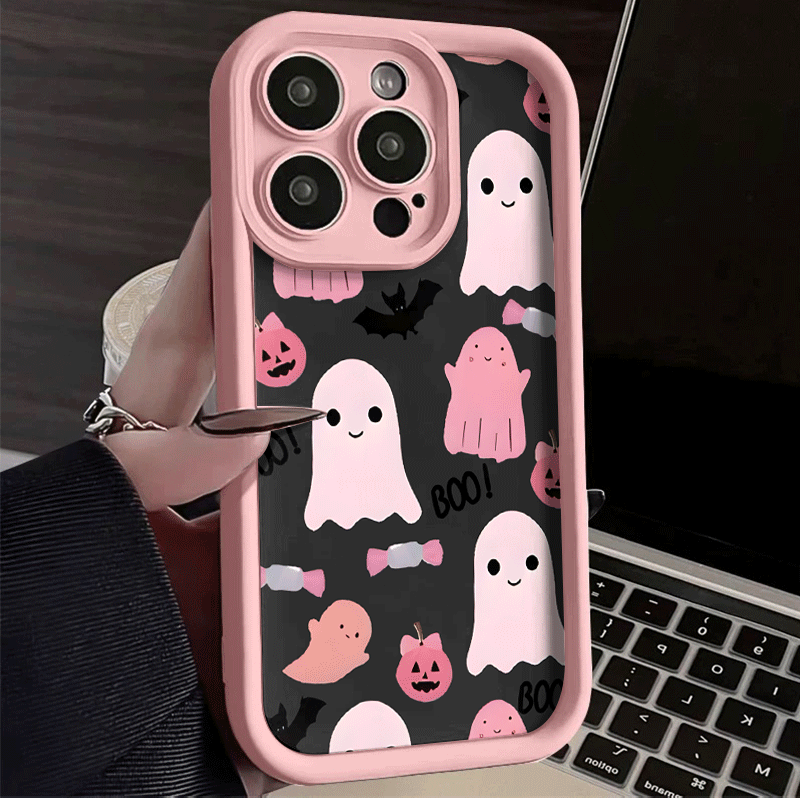 Burgundy Black and White Pink ghost TPU Shockproof Full Cover Precision Protective Case for Apple iPhone16promax, 16 15pro 14PLUS 13 12Pro 12mini 13 mini 11 Pro Max X XSMAX Pattern Printed Phone Case, Easter Gift, Christmas Halloween Decoration/Gift for Girlfriend, Boyfriend, Friends or - Image 11