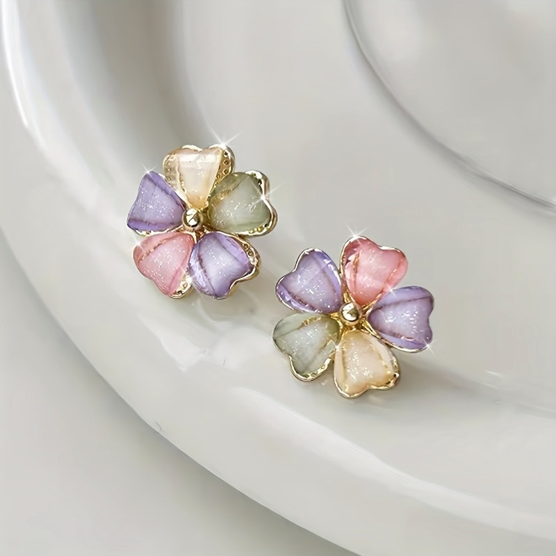 pair of sweet   cute exquisite small and delicate colorful floral ear jewelry easy   earrings suitable for womens daily vacation wear