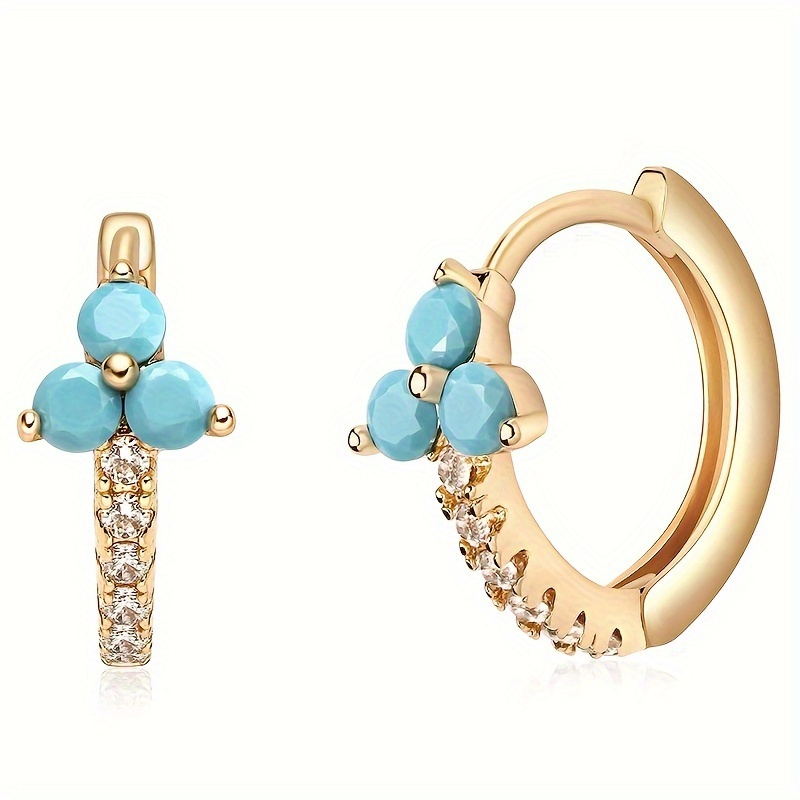E-shop Ein Paar Vintage Bohemian Style Runde Ohrringe für Damen, mit blauem synthetischem Zirkon, für elegante Schmuck-Ergänzungen für Urlaub, Partys