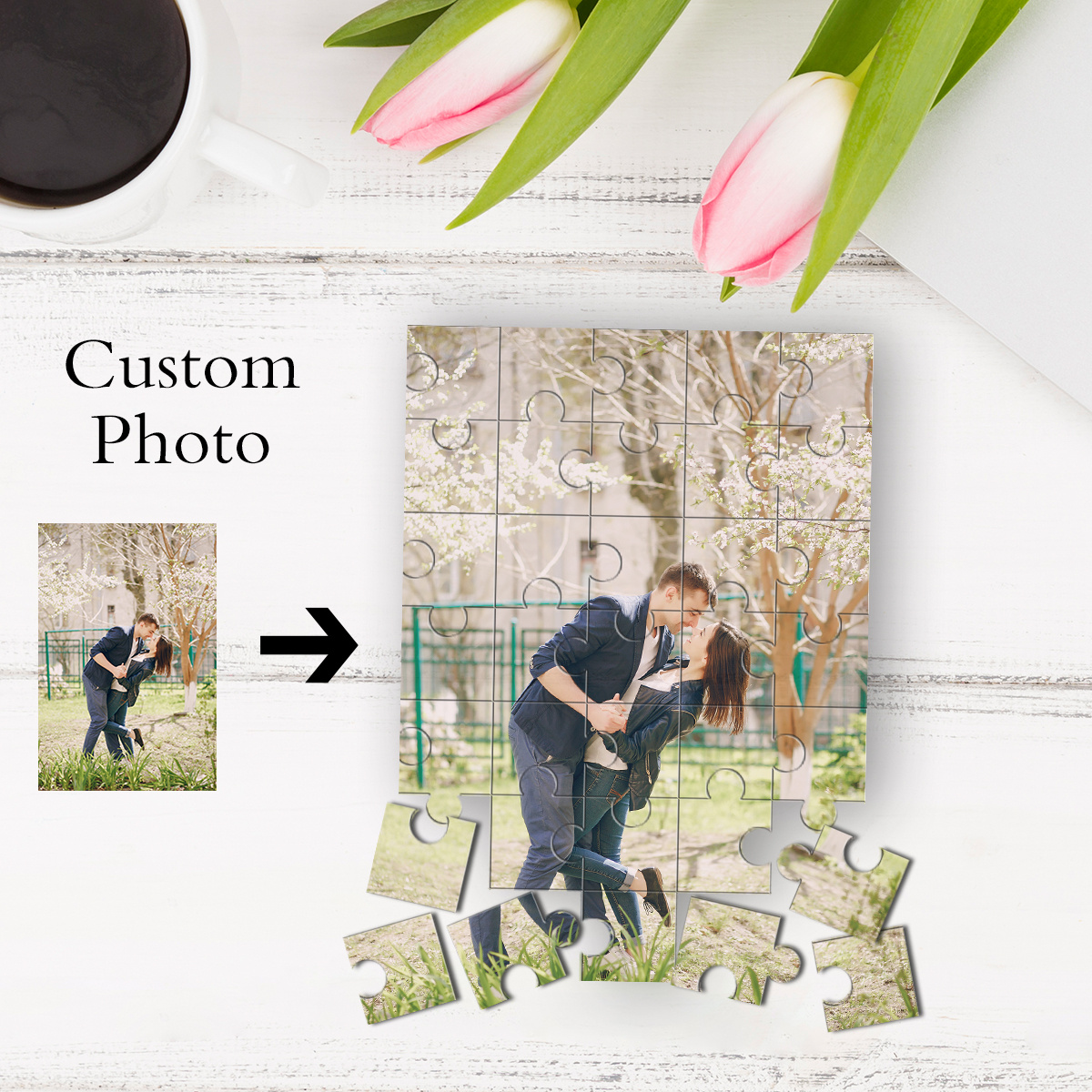 

1pc Puzzle Photo Personnalisé - Souvenirs en Bois, Idéal pour Anniversaires, Anniversaires de Mariage, Saint-Valentin & Fête des Mères - Pas de Piles Nécessaires, Plumes