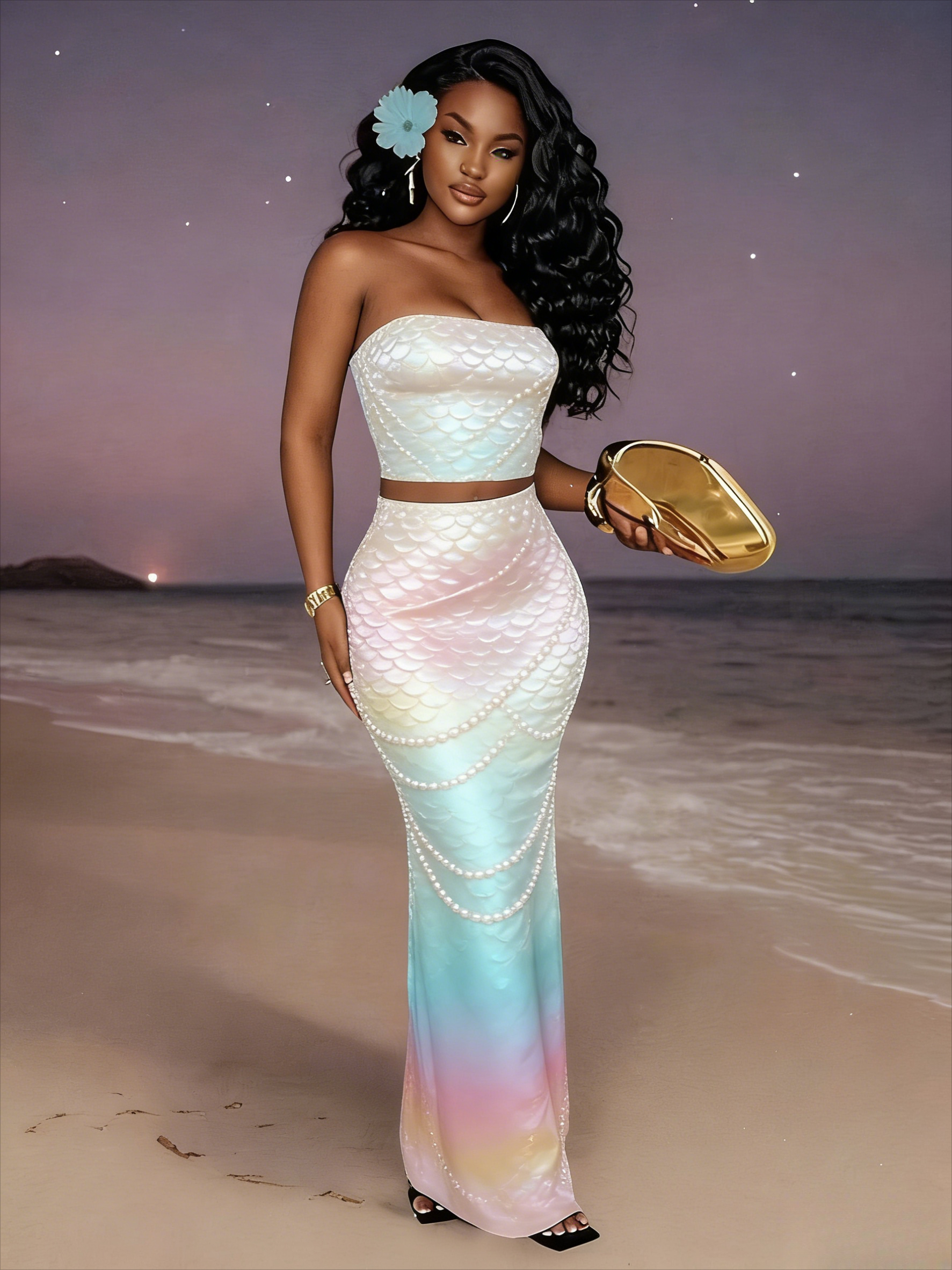 chinese dress ladies Gearhumans 3D The Most Green And Gold Sparkle Mermaid Tail In The Ocea main image 0