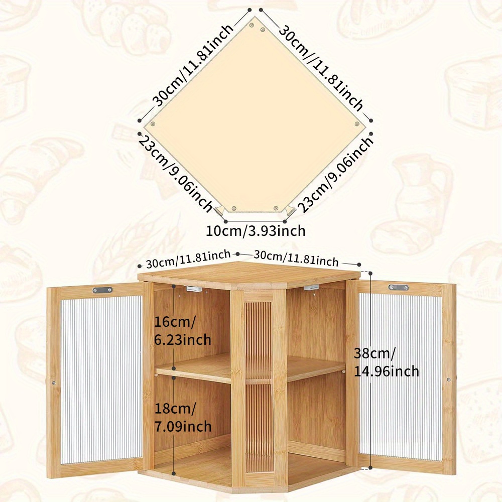 TEMU 1pc Bamboo Bread Box Kitchen Countertop Corner Food Organizer Storage Wooden Box Corrugated