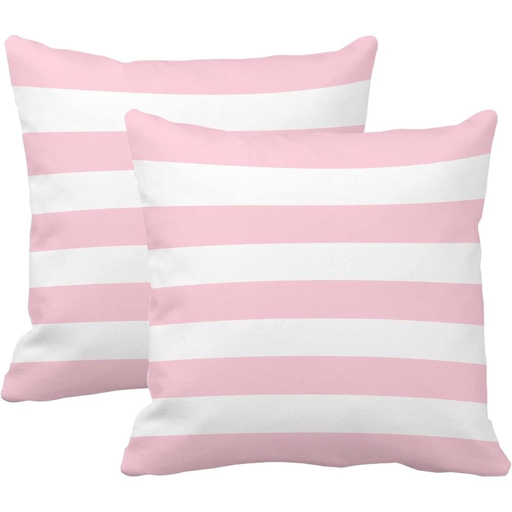 TEMU 2pcs Pink And White Stripe Throw Pillow Covers Single Sided Printing, 18x18 Inches, Couch Bed Decorative Pillow Cases Outdoor Sofa Cushion Cover