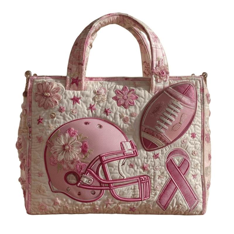TEMU Printed Design Not Textured Embroidery Sequins1pcs Pink Football Quilted Tote Bag, 3d Print Polyester Shoulder Bag, Large Capacity Reusable