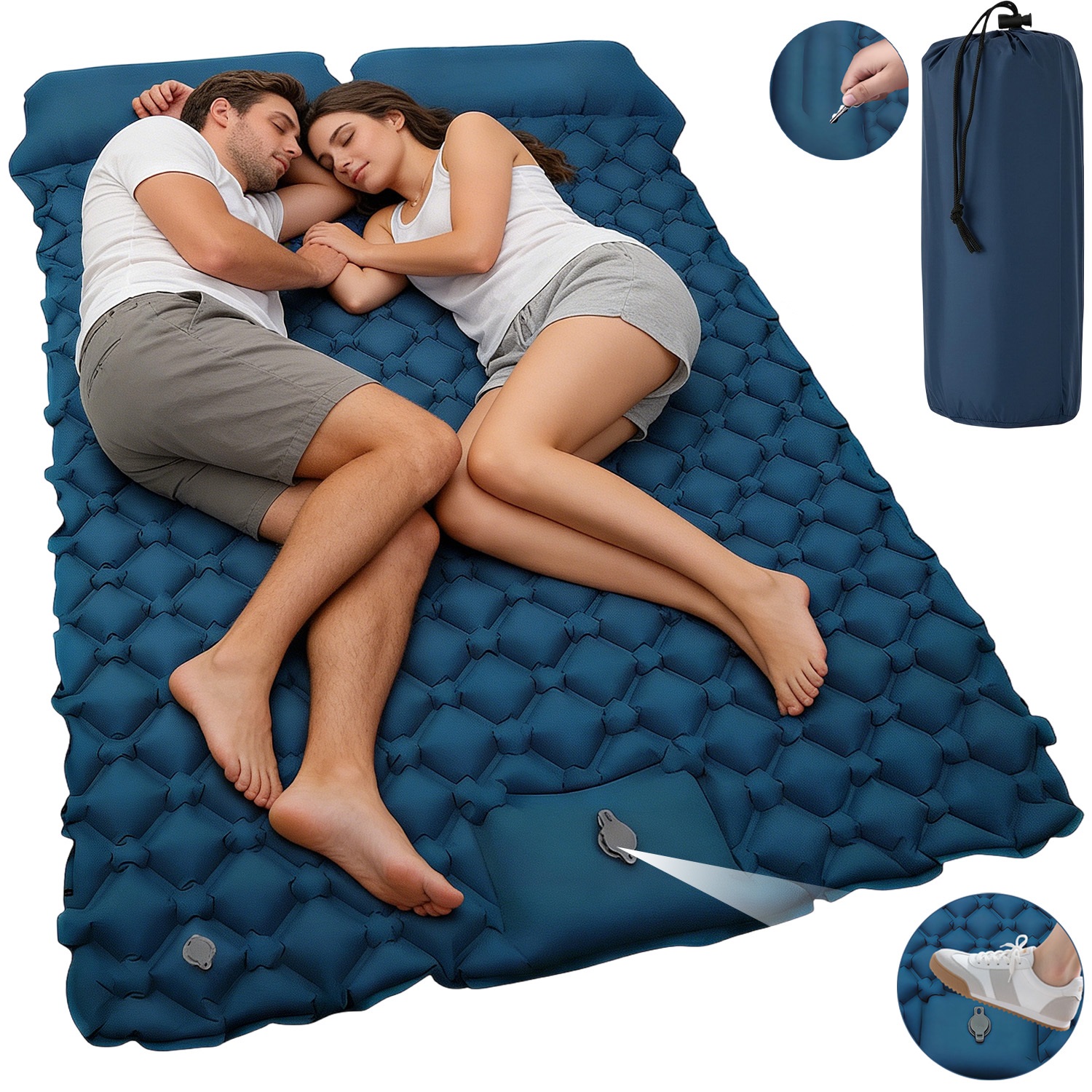 Image of 2 Person Self-inflating Sleeping Mat, Tpu Ultralight Pad With Built-in Foot Pump, Foldable Portable Design With Storage Bag For Camping Hiking Tent Use