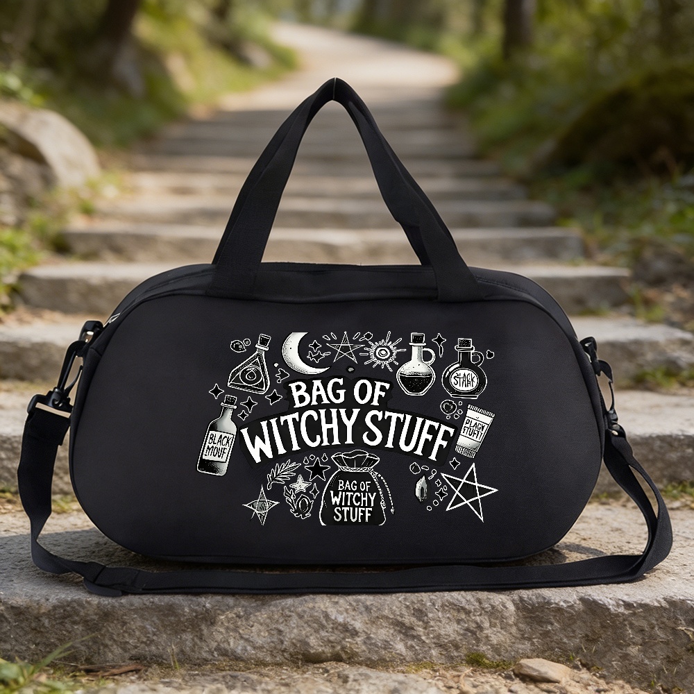 TEMU Borsa da viaggio , Borsa da viaggio con "Witchy Stuff", Tote per Halloween, Design vintage di stregoneria, Borsa a spalla in tessuto Oxford,