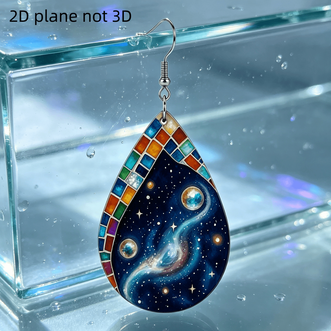 Women's Galaxy Space Planet Mosaic Teardrop Dangle Earrings