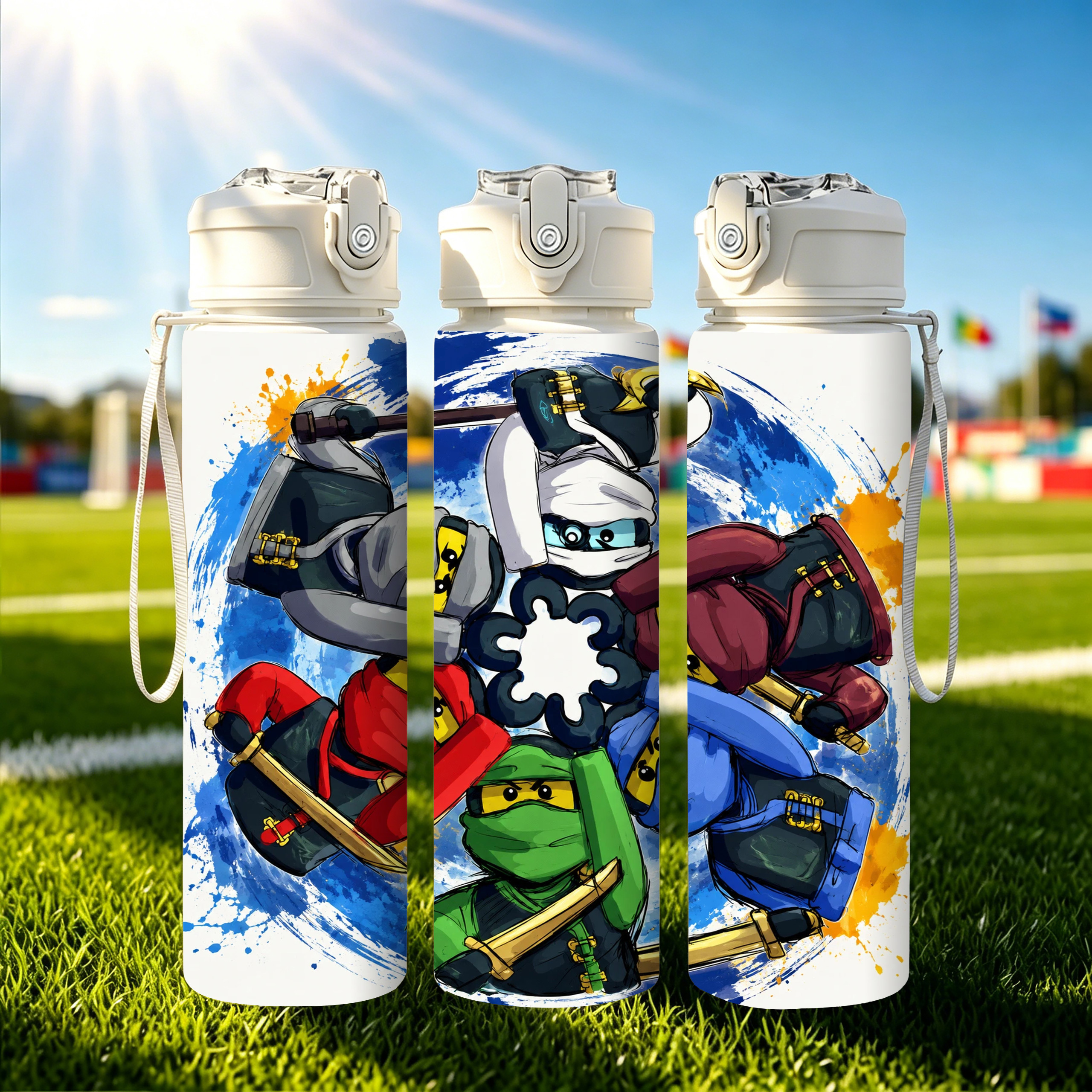 TEMU 1pc Spliced Doll Team Street Graffiti Trendy Cartoon Print Pattern, 750ml/26oz Plastic Sports Water Bottle, Cute Printed Design, Leak-proof With
