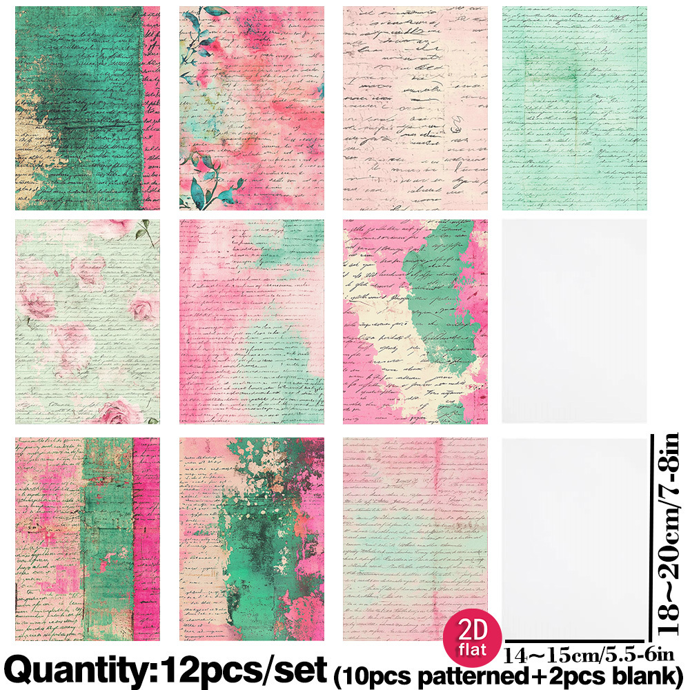 TEMU Ruonaorou 12 Sheets A5 Pink Green Watercolor Script Vellum Scrapbooking Papers Junk Journal Supplies Retro Floral Transparent Tracing Paper