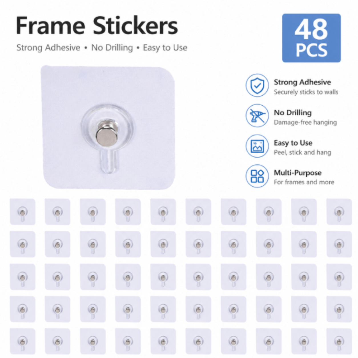 Nail Hooks 48-pack No-drill Heavy Duty Adhesive Home Hooks Suitable For Framing Decor Home Office Versatile For Wall Materials Modern Minimalist Style, Utility Hooks