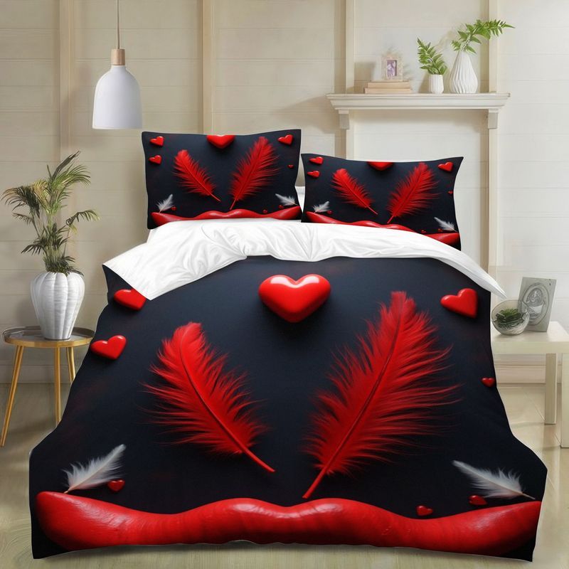 3pcs romantic   heart print bedding set, modern couple theme duvet cover soft microfiber bedroom set black background valentine s day design main bedroom   home bedding set 1 duvet cover + 2 pillowcases Product details 3