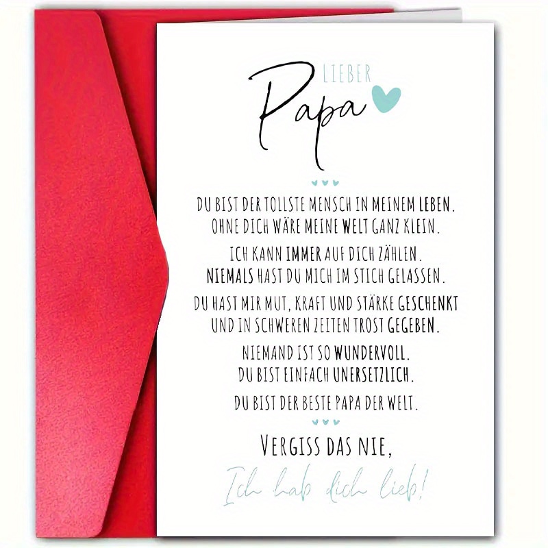 E-shop 1 Vatertagskarte mit Umschlag, 4,72" x 7,09" - "Liebe Papa" Design, Dankesbotschaft für den besten Vater, Opa, wunderbaren Ehemann,