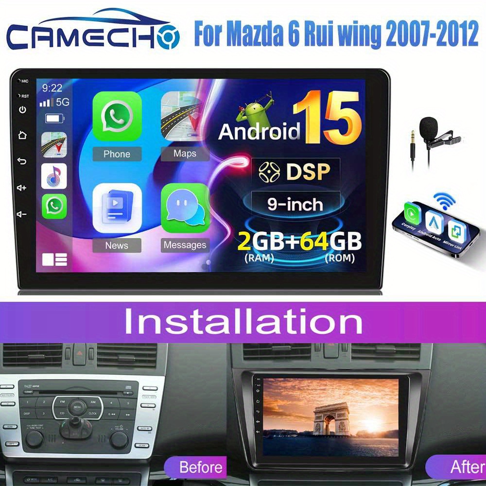 KAMECHO DSP Avtomobilski Radio za Mazda 6 Rui Wing 2007-2012 - 9" HD IPS Zaslon na Dotik z Brezžičnim CarPlay & Auto, 2GB+64GB, Vgrajen GPS,