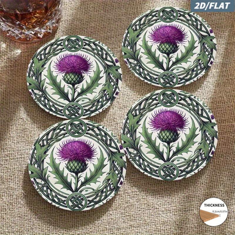 TEMU Set da 4 sottobicchieri 2D in legno con nodo e viola - Materiale resistente al calore da 4 pollici, solo lavaggio a , per caff癡, feste, Natale e