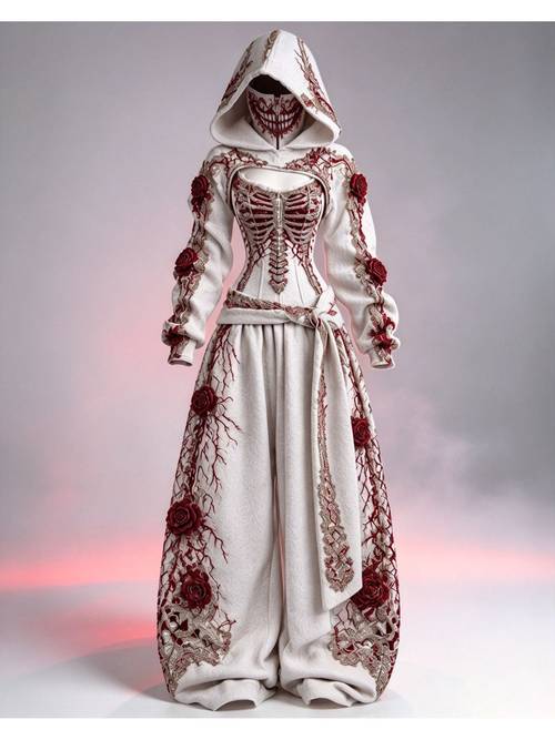 item picture 3pcs festival costume sets for halloween christmas thanksgiving and wedding parties womens fit hooded long sleeve jumpsuits with cutout spliced design party outfits fashionable womens costumes for autumn and gifts