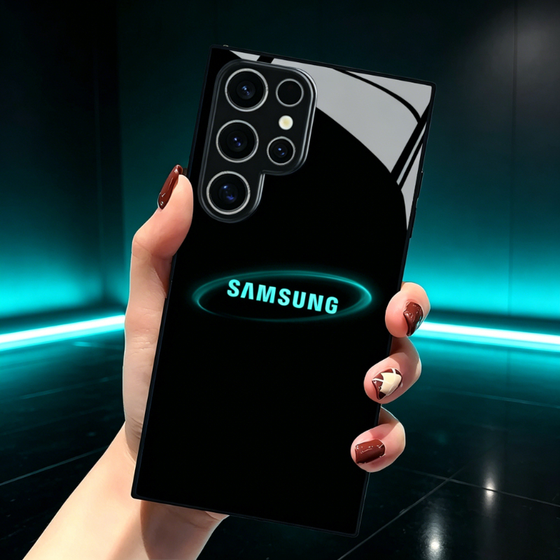 TEMU Phone Case - Tech-style Background Wallpaper [tempered Glass ] Black Frame Full-coverage Anti-drop Phone Case For Galaxy S26, S26 Plus, S26