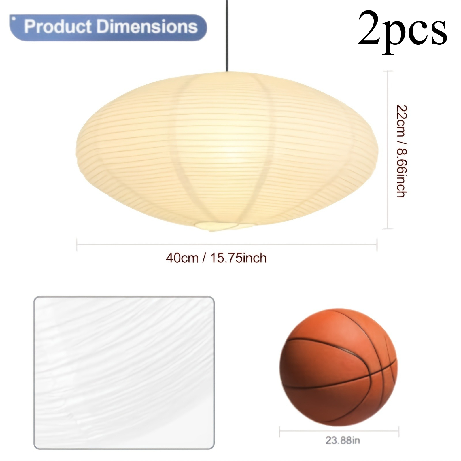 TEMU 2pcs White Oval Paper Lantern Lampshade, 40cm/15.75 Inch Paper Chandelier Cover, Chinese Folding Design, Suitable For Party Decoration In Living